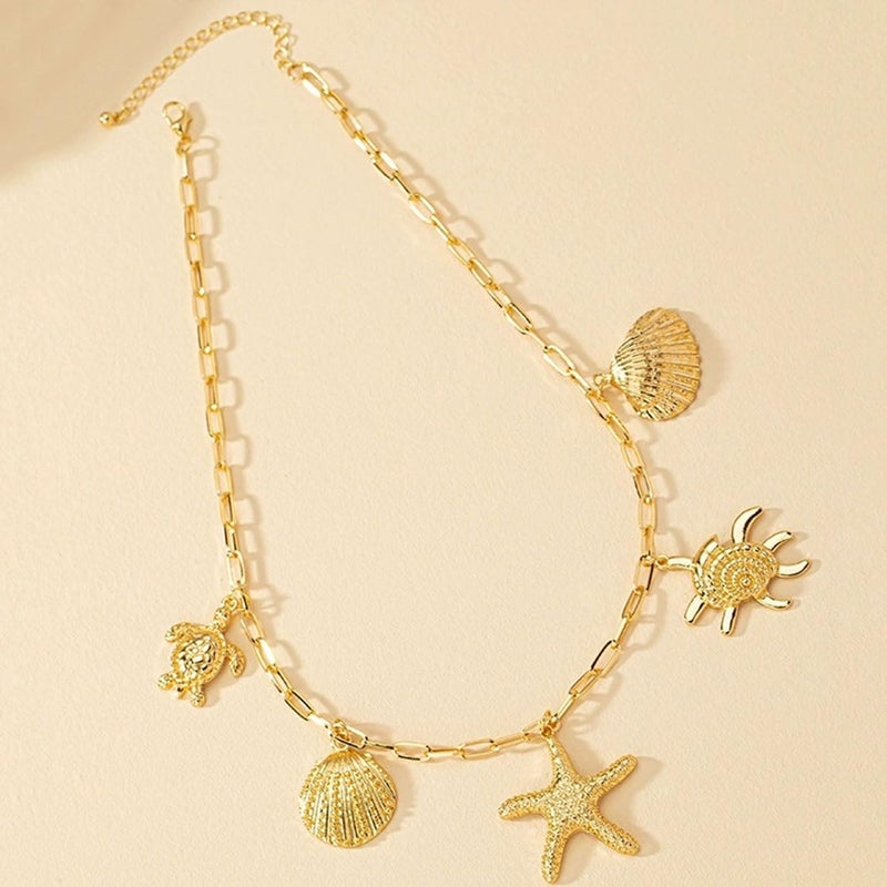MIFYNN Gold Shell Starfish Necklace for Women Pearl Shell Necklace Layered Beaded Starfish Necklaces Summer Beach Surf Jewelry Gifts for Women - Image 5